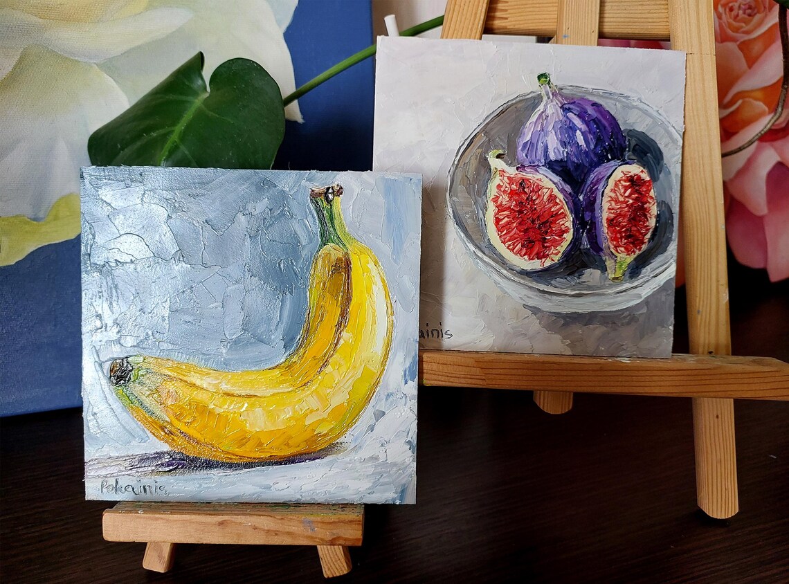 Ripe Figs Halved in Glass Bowl Impasto Oil Still Life Poster - Image 2