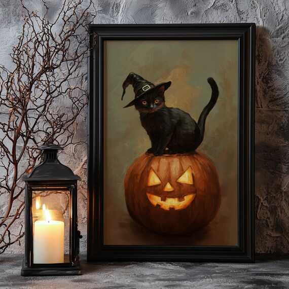 Cute Black Cat Halloween Vintage, Cat In Pumpkin