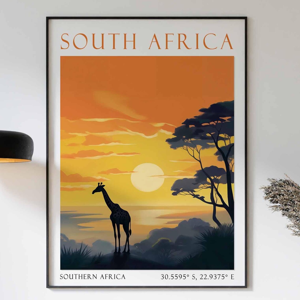 South Africa Giraffe Sunset Savanna Acacia Tree Silhouette Poster