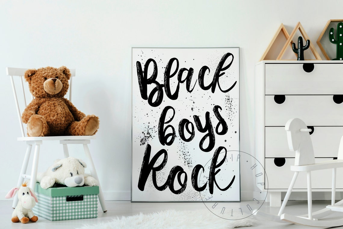 Black Boys Rock Brush Script Empowering Kids Room Art Poster - Image 6
