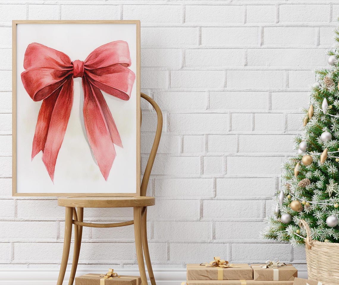 Red Satin Ribbon Bow Watercolor Painting Classic Holiday Poster - Image 3