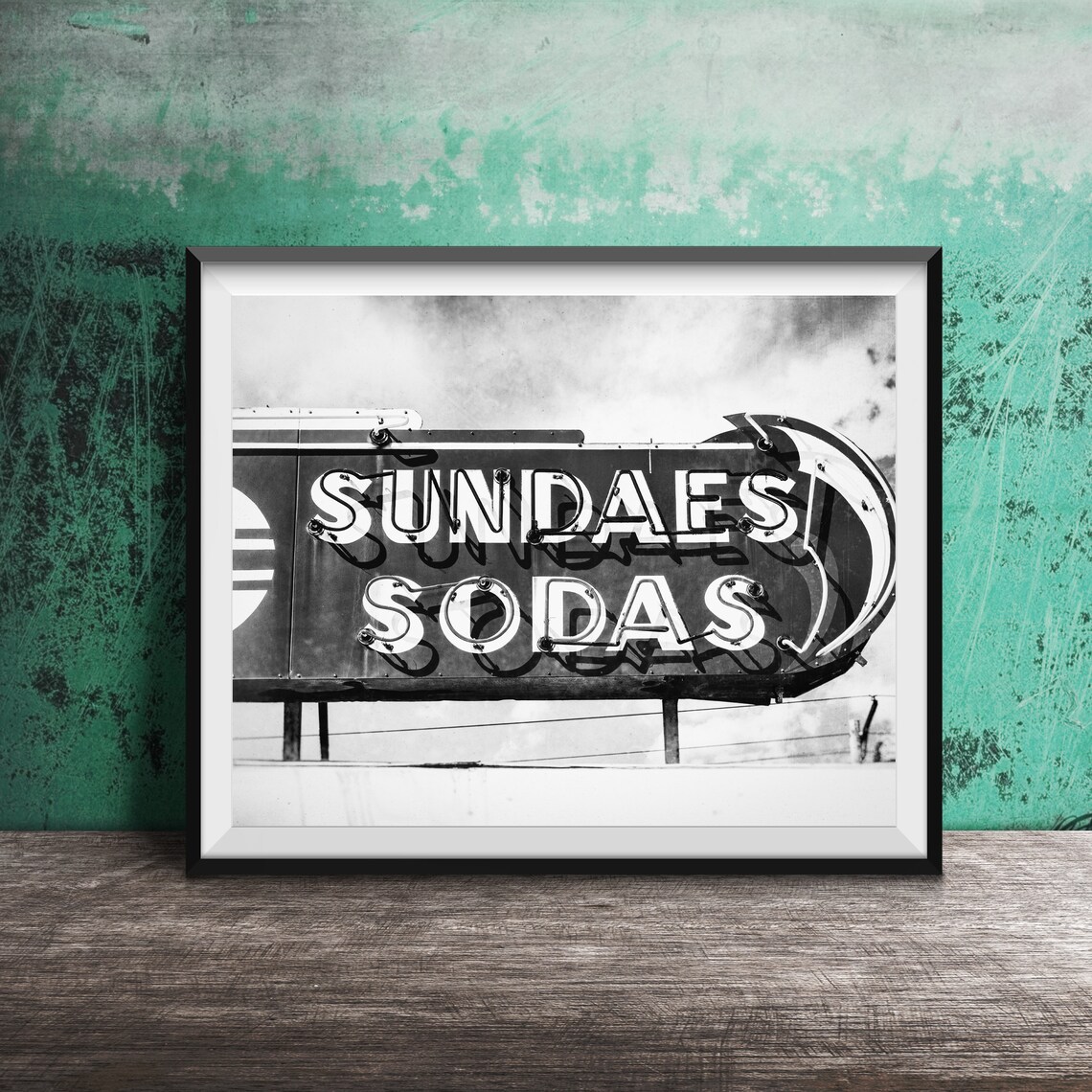Red Retro Sundaes Sodas Glowing Neon Ice Cream Shop Sign Poster - Image 2