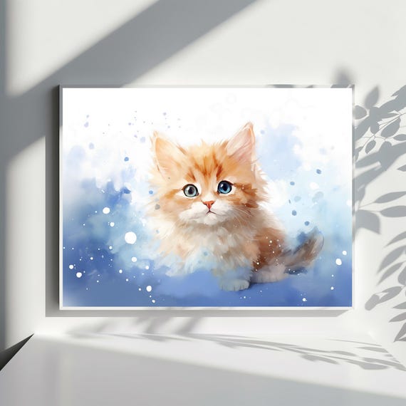 Cute Kitten Wall Art Adorable Cat Print Watercolor Kitty Poster Animal For Nursery Lover Gift
