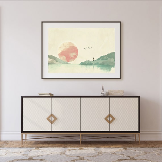 Minimalist Mountain Sunset Wall Art Abstract Landscape Poster Modern Decor Print Nature Illustration Living Room