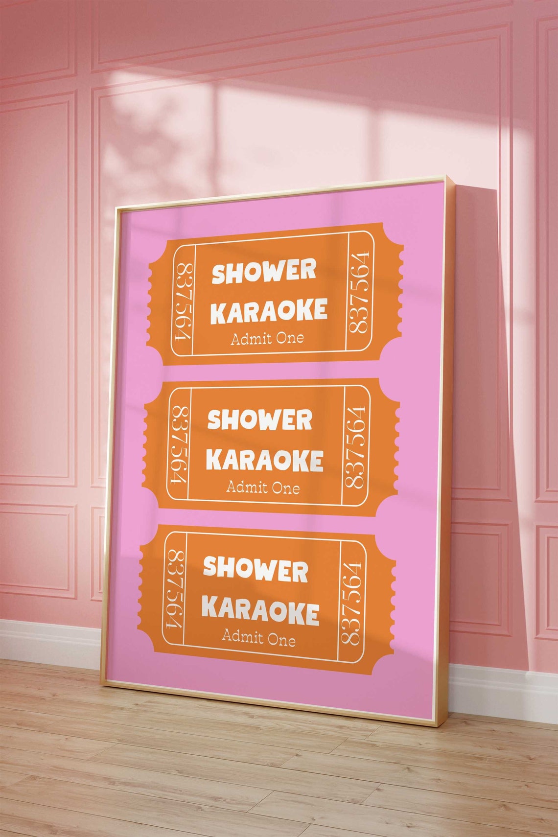 Shower Karaoke Admit One Retro Orange Ticket Stub Bar Decor Poster - Image 3