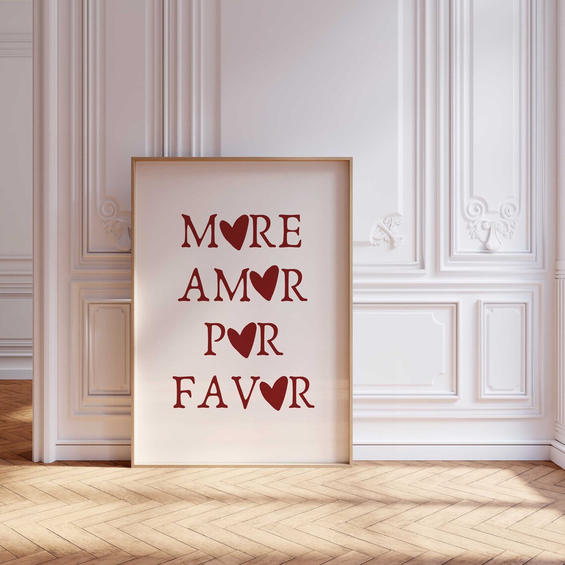More Amor Por Favor Burgundy Hearts Romantic Spanish Quote Poster