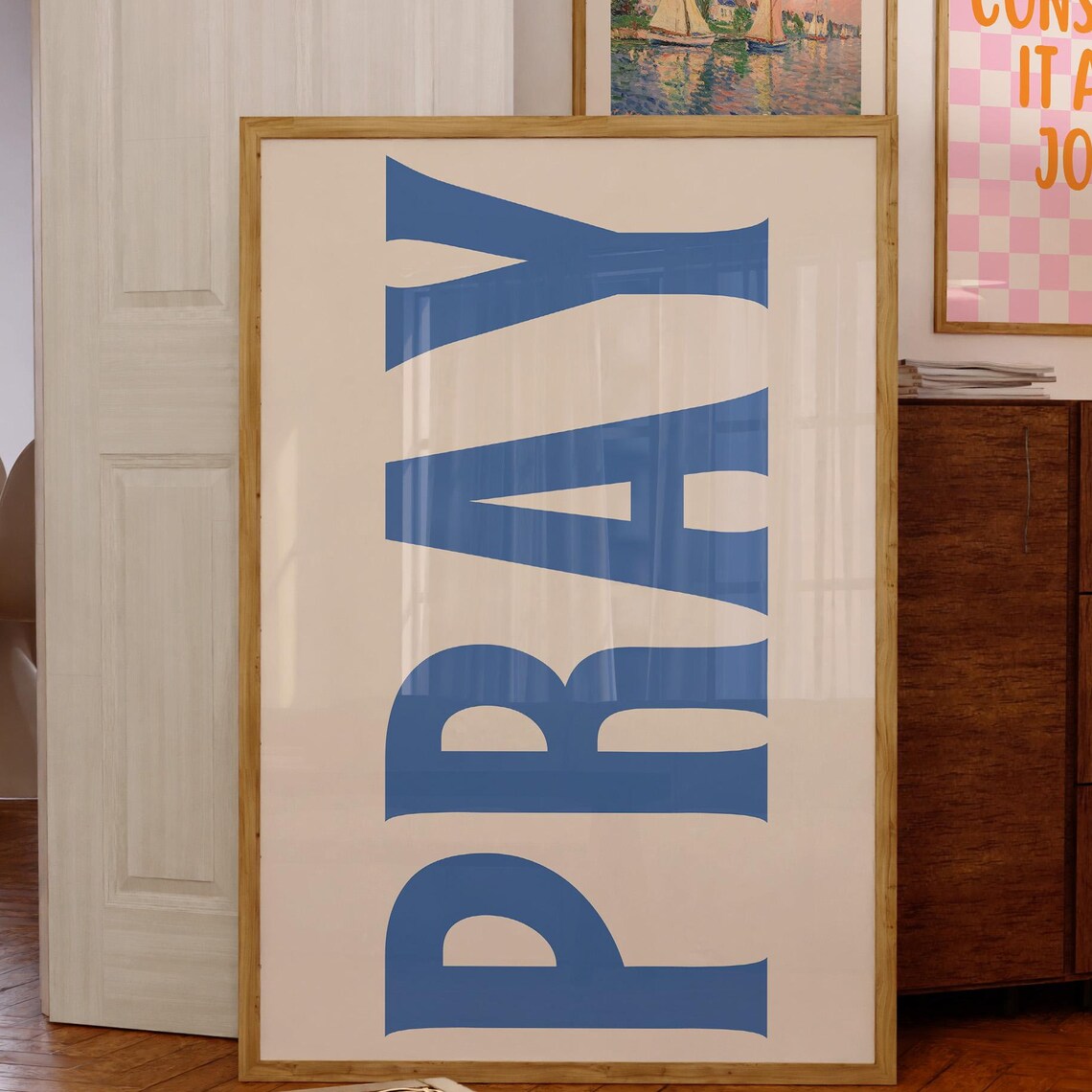Pray Typography Poster, Retro Christian Wall Art