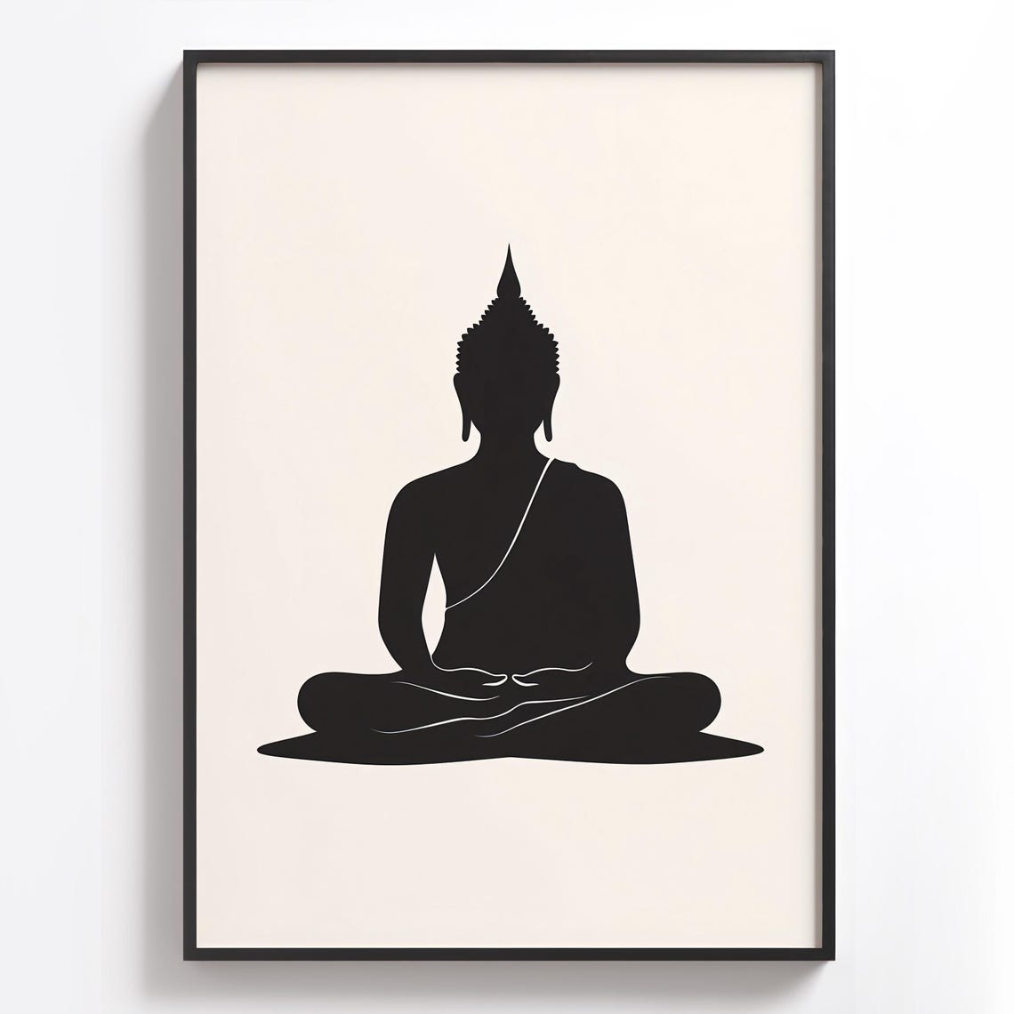 Minimalist Black Buddha Silhouette on Cream Background Poster