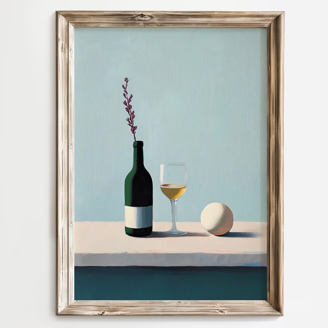 Green Wine Bottle and Glass Minimalist Still Life Art Poster - Image 2