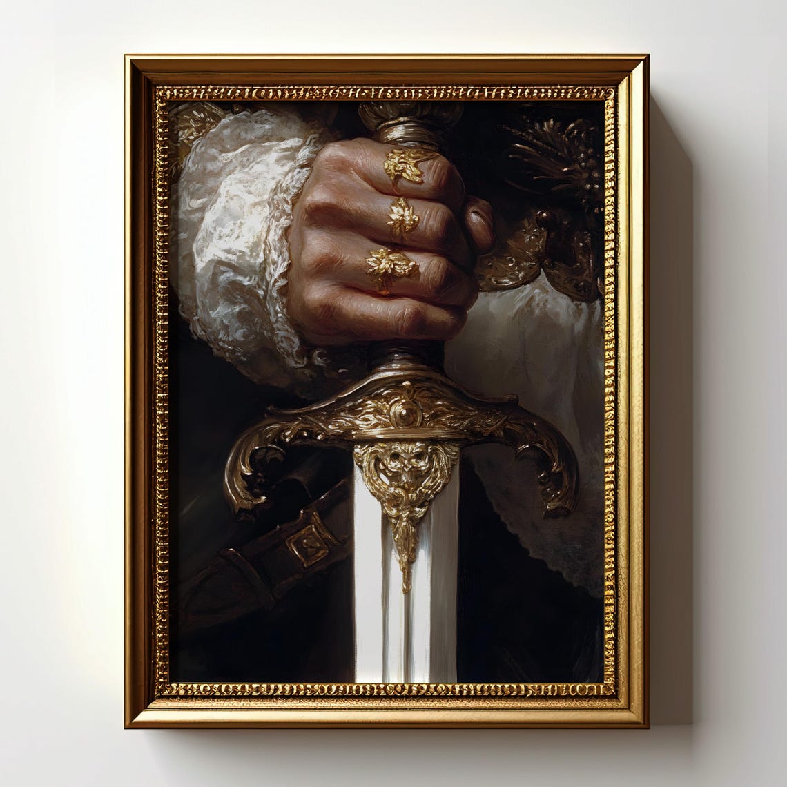 Royal Hand Gripping Ornate Golden Sword Medieval Warrior Detail Poster - Image 4