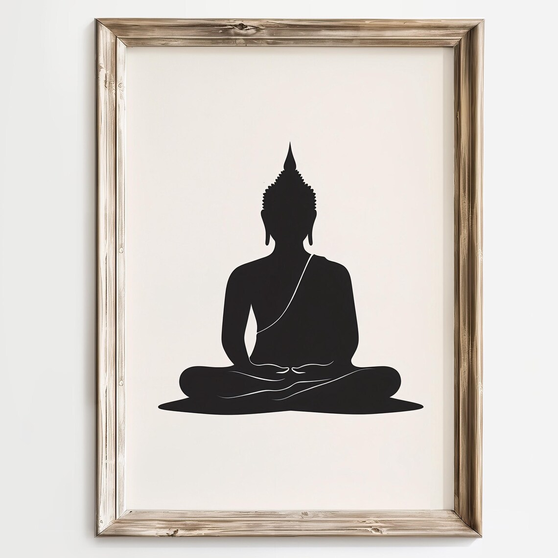 Minimalist Black Buddha Silhouette on Cream Background Poster - Image 2