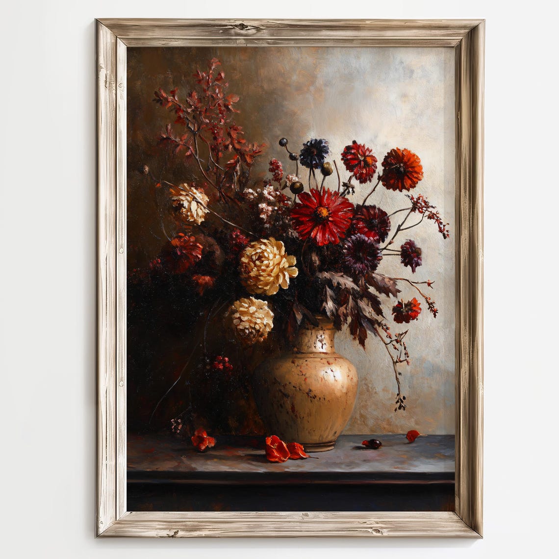 Autumn Flower Bouquet in a Rustic Vase Vintage Style Art Poster - Image 3