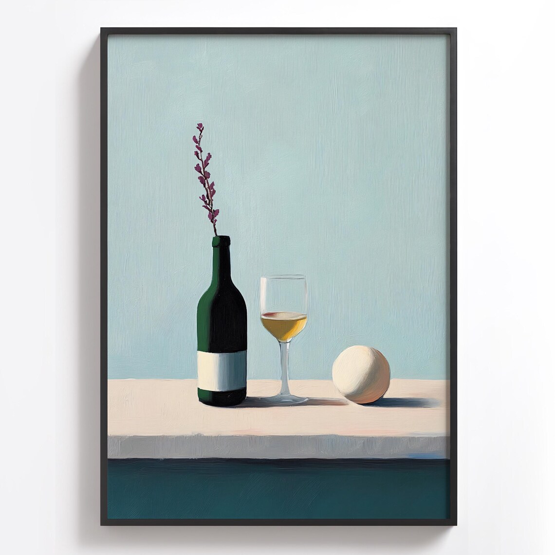 Green Wine Bottle and Glass Minimalist Still Life Art Poster