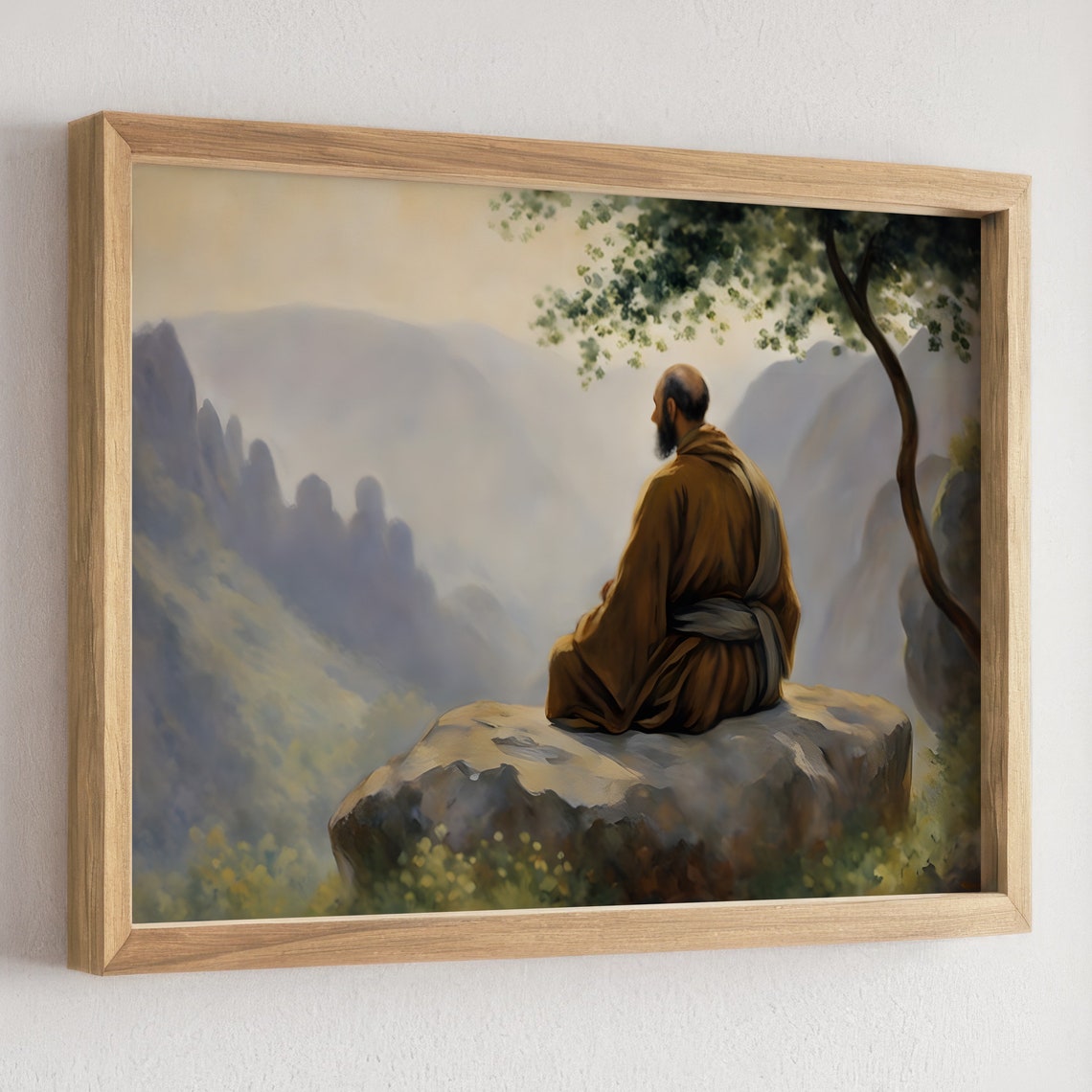 Meditation On The Peak Spiritual Zen Home Decor Peaceful Scenery Meditating Monk Nature Prints Serene Landscape Poster Mountain Art - Image 4