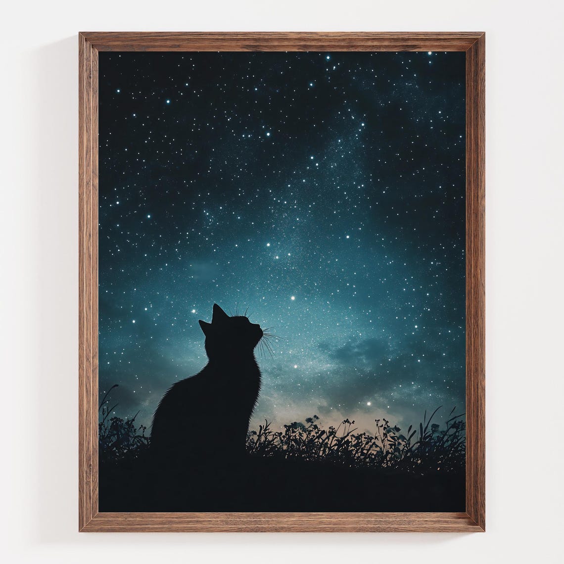 Black Cat Silhouette Under a Starry Night Sky Celestial Poster - Image 3