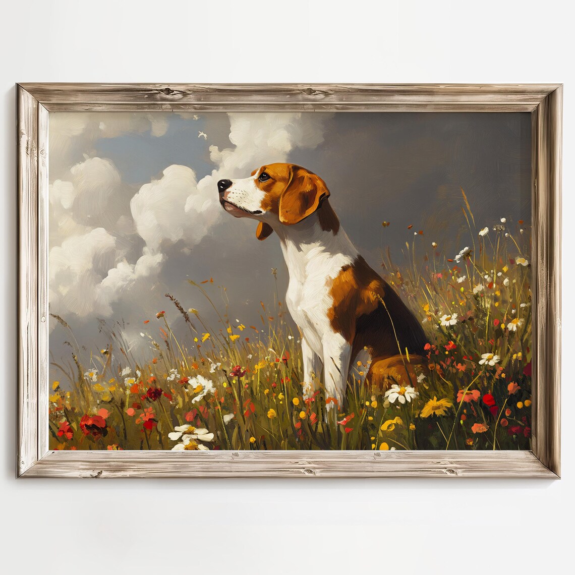 Beagle Sitting Among Colorful Wildflowers on a Meadow Hill Poster - Image 3