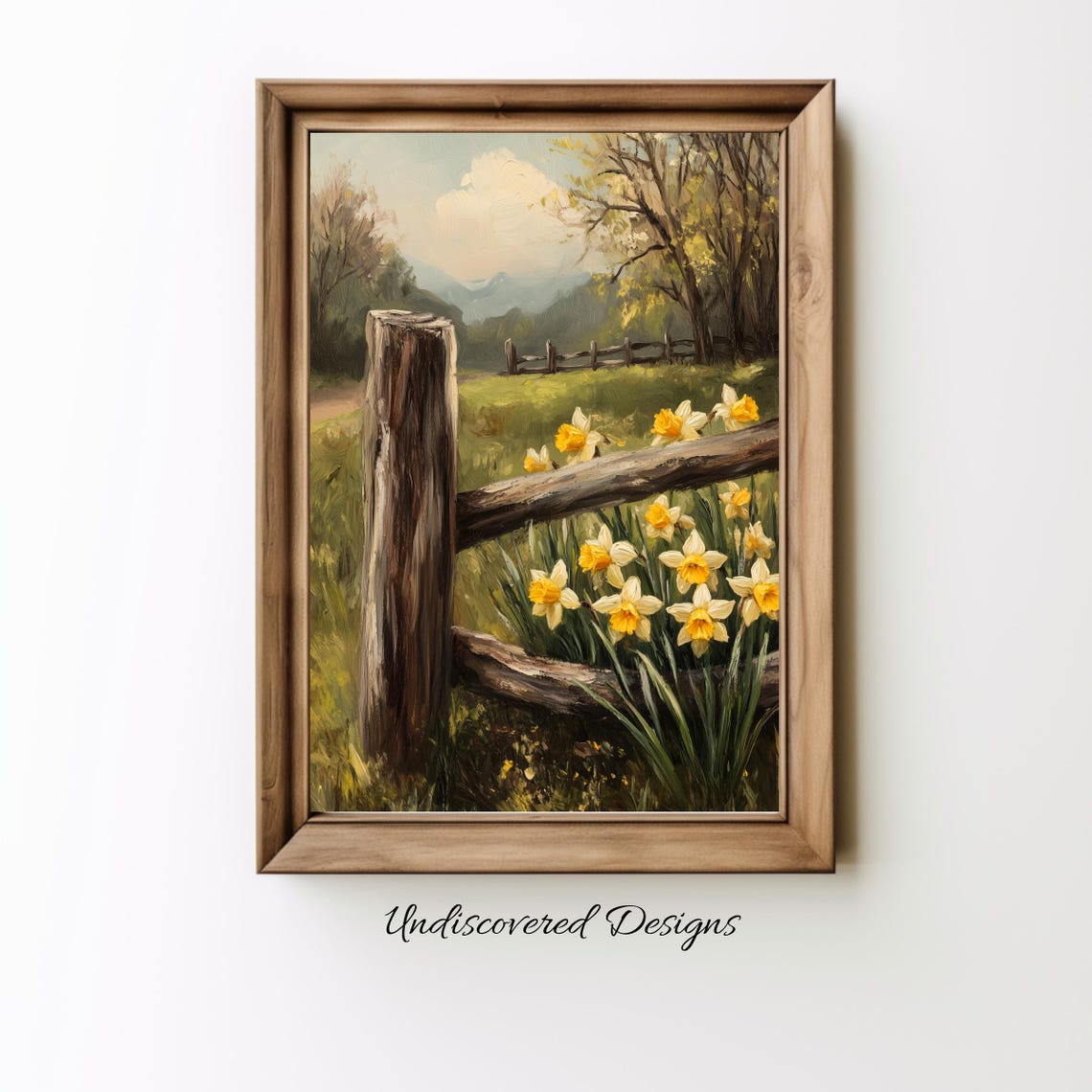 Daffodils by a Rustic Wooden Fence Vintage Spring Floral Poster