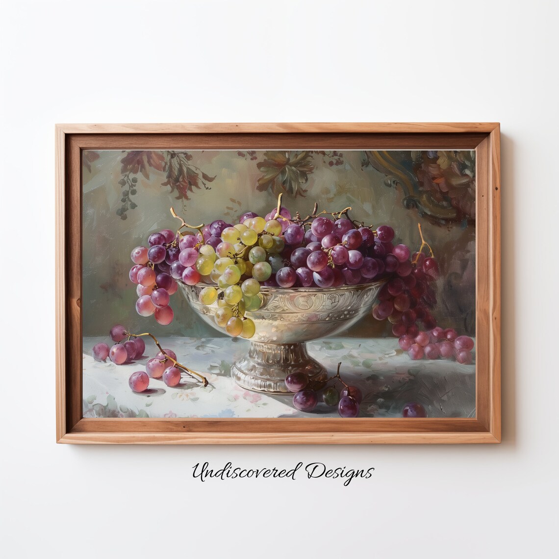 Overflowing Silver Bowl Of Red And Green Grapes Still Life Poster