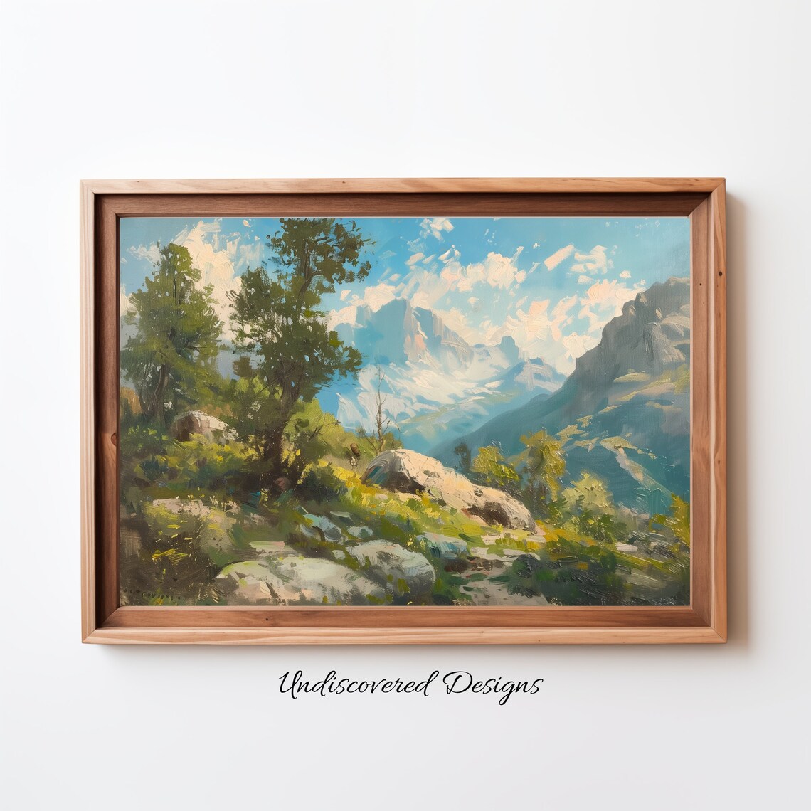 French Alps Mountain Peak Snowy Vintage Oil Painting Art Print