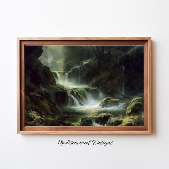 Mossy River Vintage Art Print Landscape Oil Painting