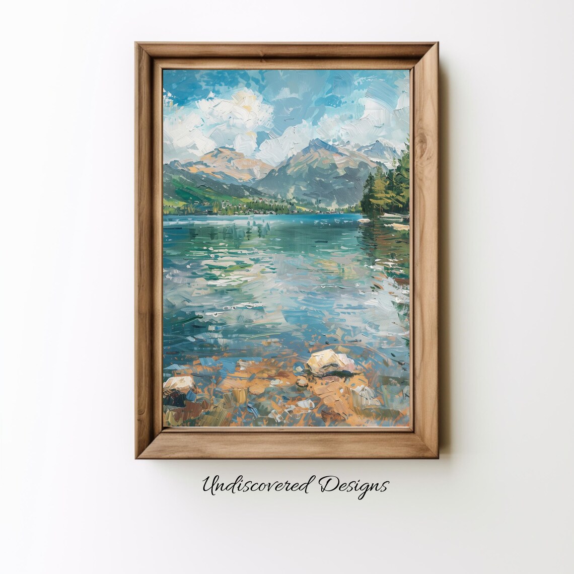 Swiss Alpine Mountain Lake Vintage Oil Painting Landscape Poster
