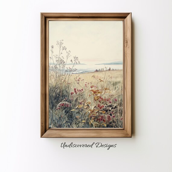 Vintage Wildflower Meadow by the Sea Coastal Floral Wall Art