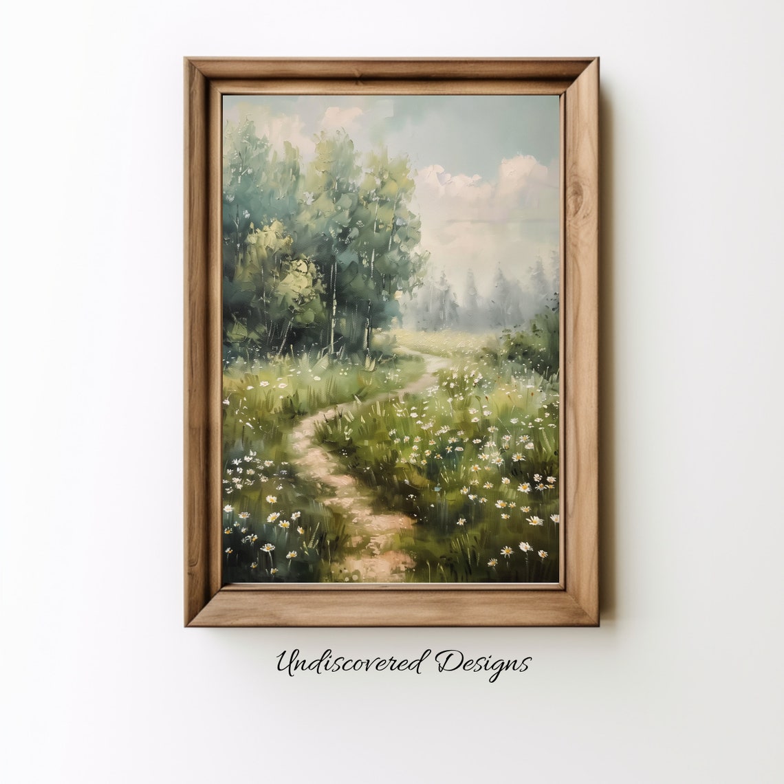 Hazy Summer Meadow Path Painting With Daisies And Green Woods Poster