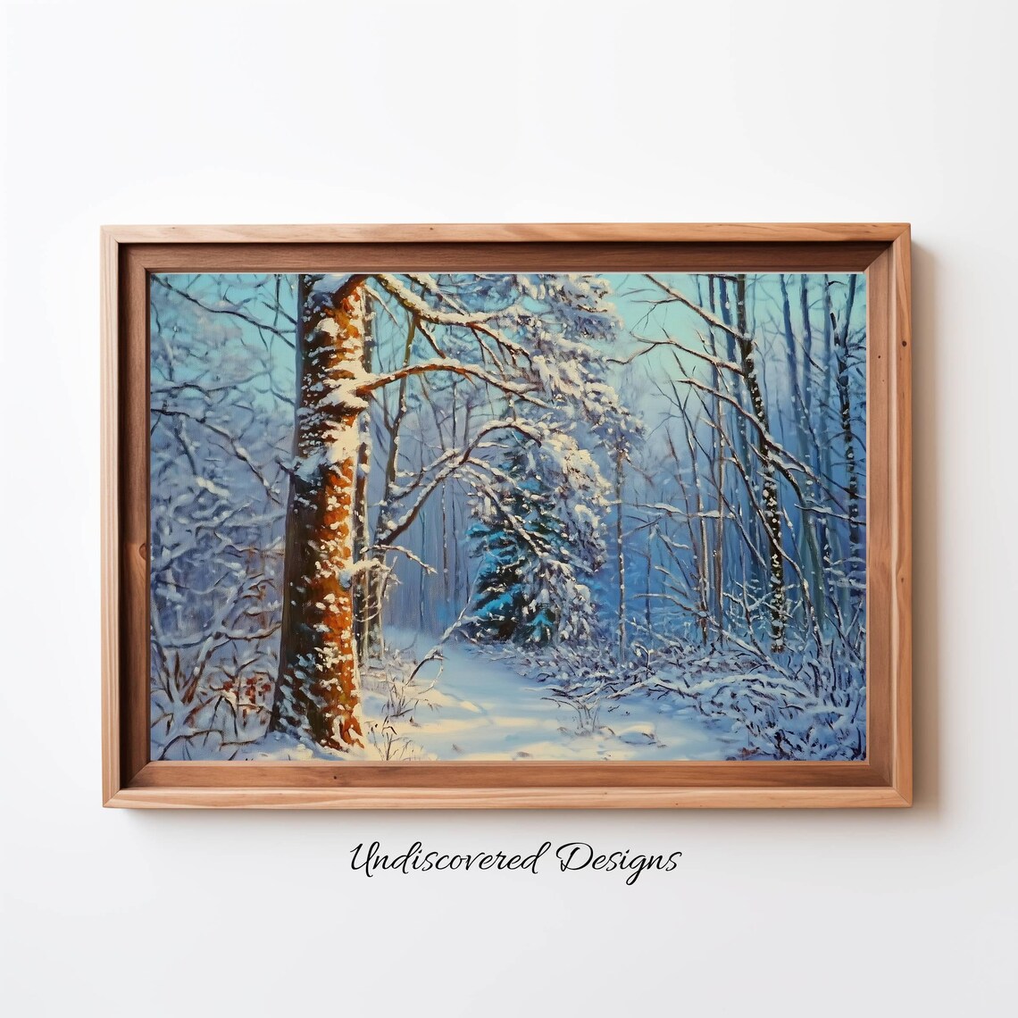 Snowy Forest Path Blue Winter Landscape Vintage Farmhouse Poster