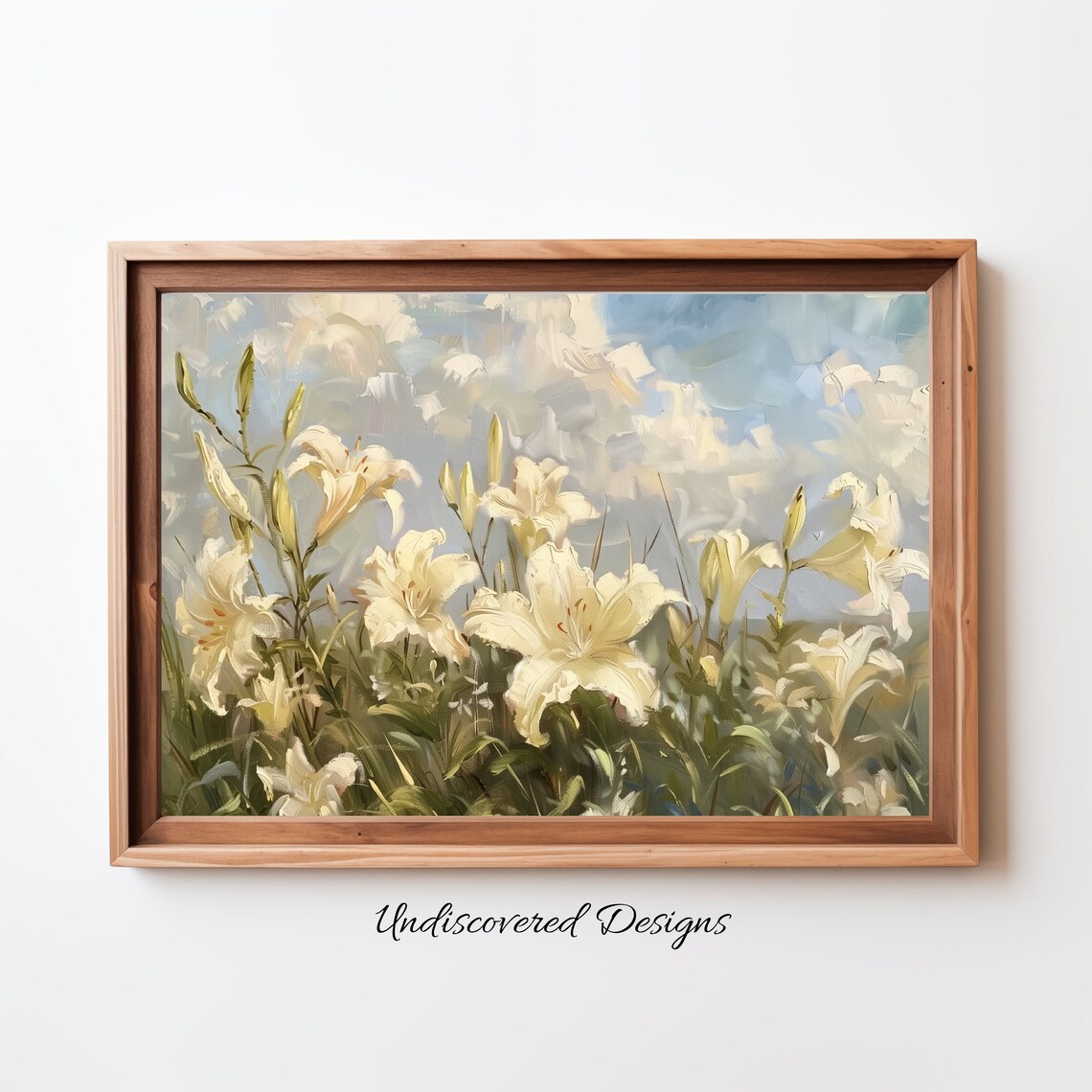 White Lily Blooms Vintage Oil Painting Floral Garden Wall Art