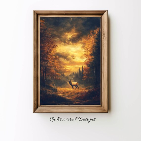Elk In The Forest Art Printout Wall Vintage Prints Print Oil Painting