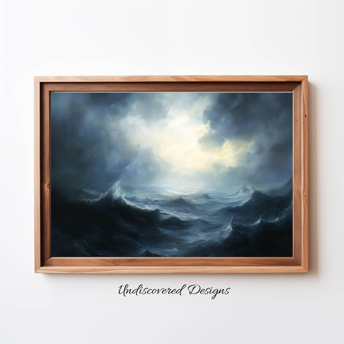 Dark Stormy Ocean Waves Under Moonlight Oil Painting Art Print