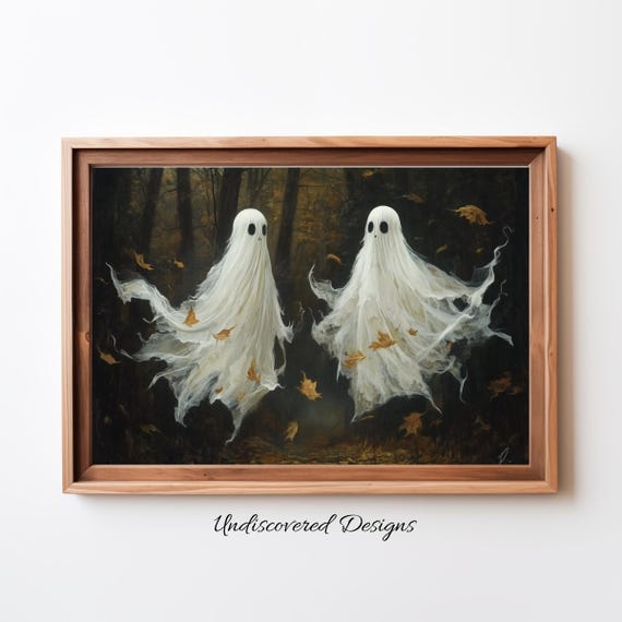 Two Ghostly Figures Spooky Halloween Art Dcor Wall Vintage Prints Oil Painting