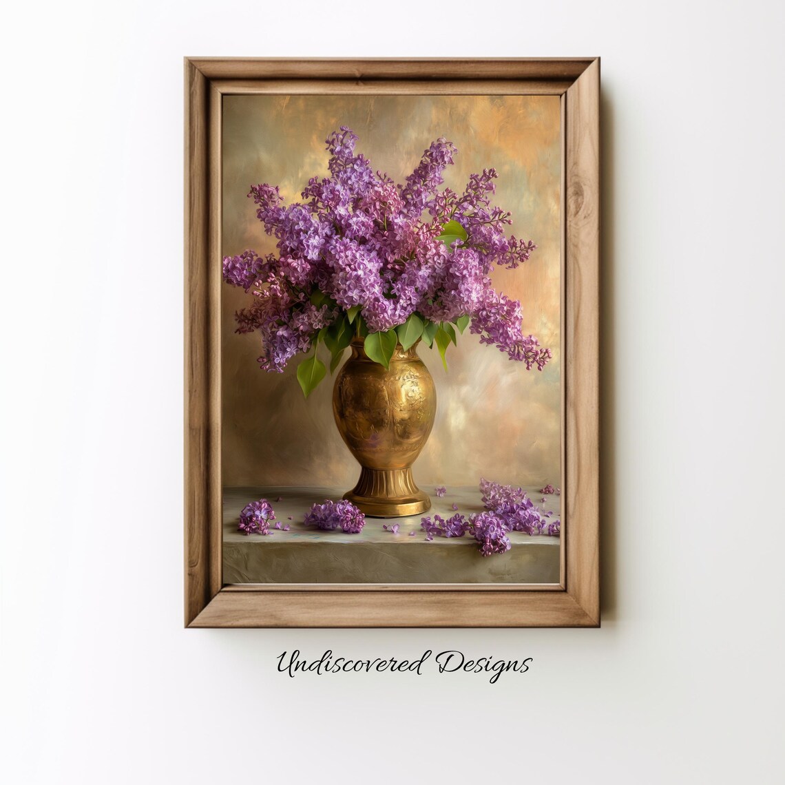Vintage Lilacs Still Life Purple Blooms Brass Vase Painting Poster
