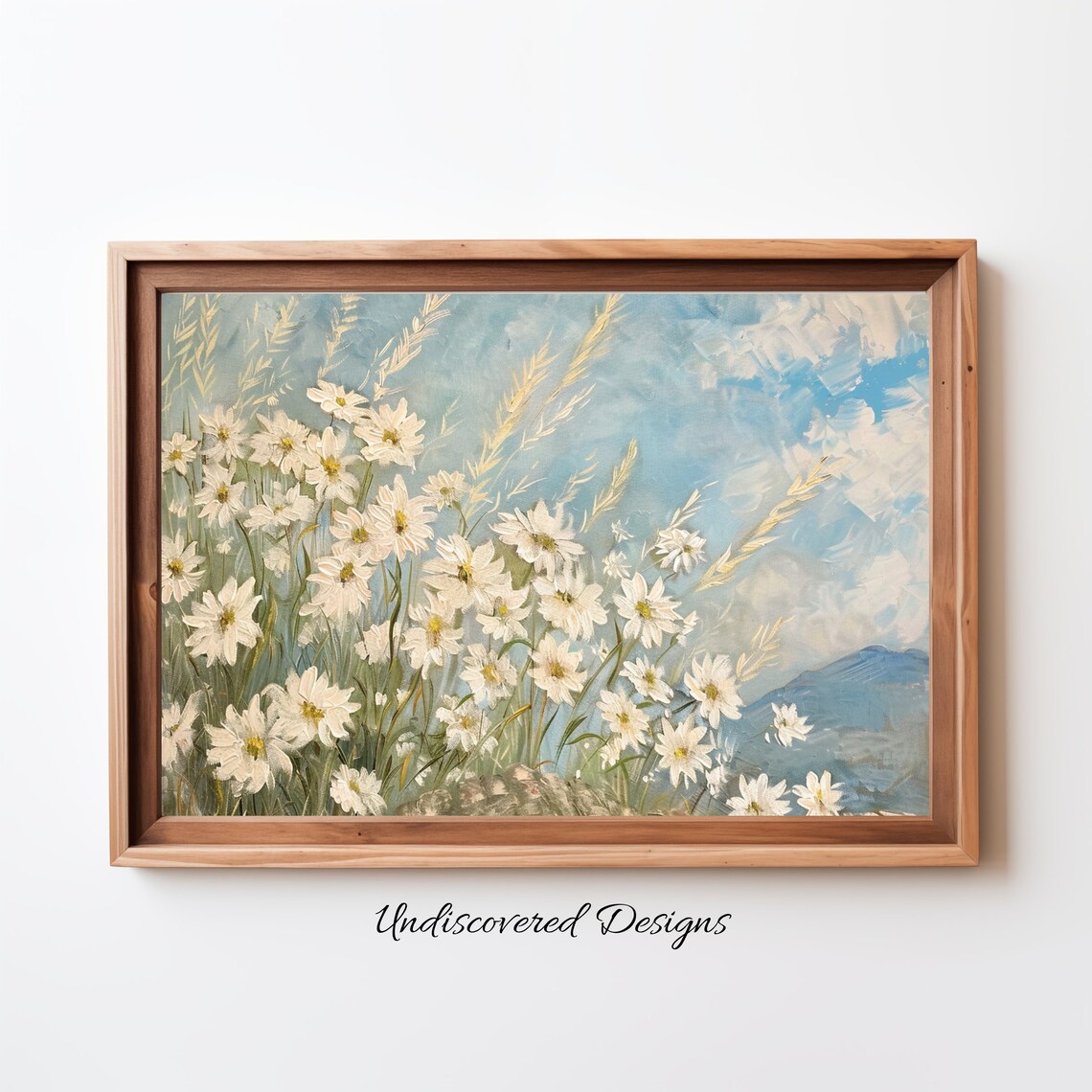 White Daisy Wildflower Meadow Sunny Vintage Oil Painting Wall Art