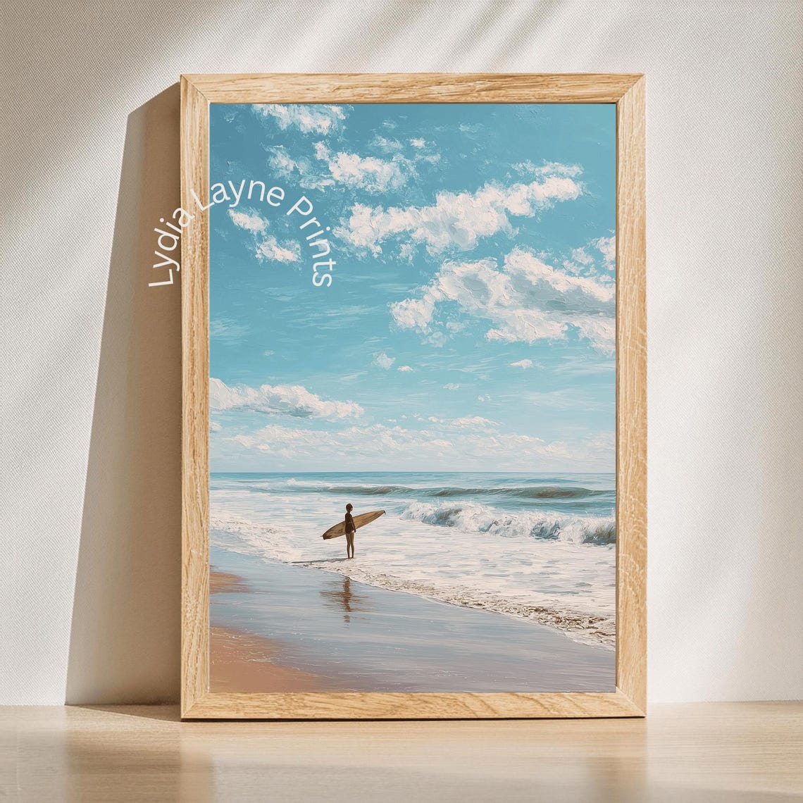 Surfer Beach Impressionist Art Print Blue Ocean Scene