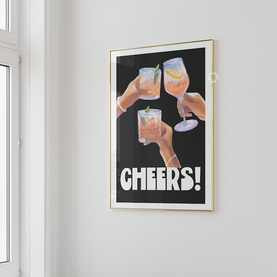 Cheers Black and White Bar Cart Decor Poster Print