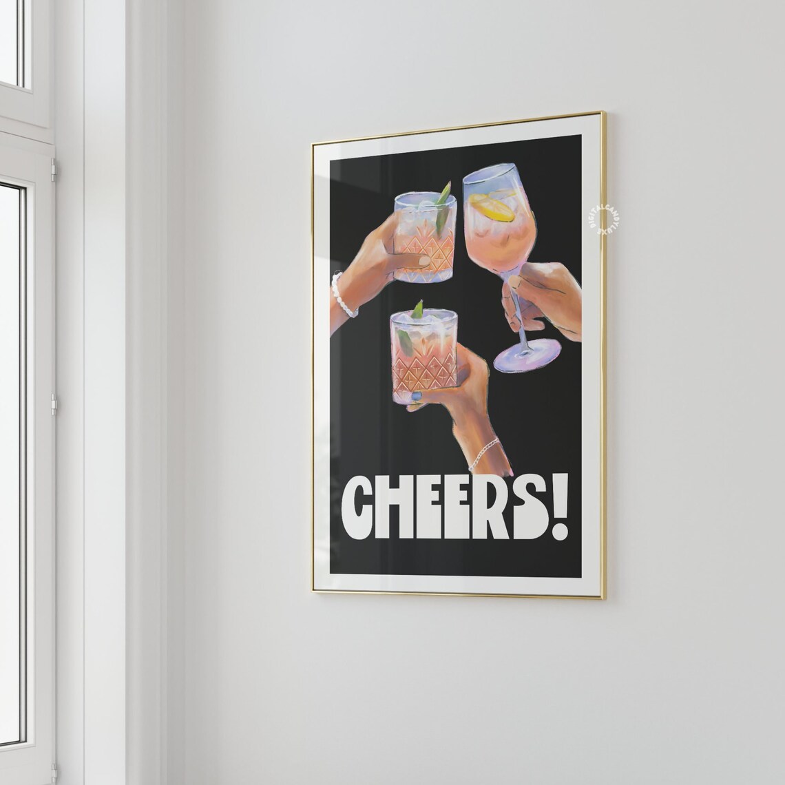 Cheers Black and White Bar Cart Decor Poster Print