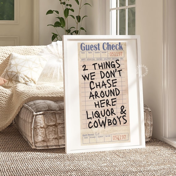 Liquor Cowboys Guest Check Art Print, Western Decor