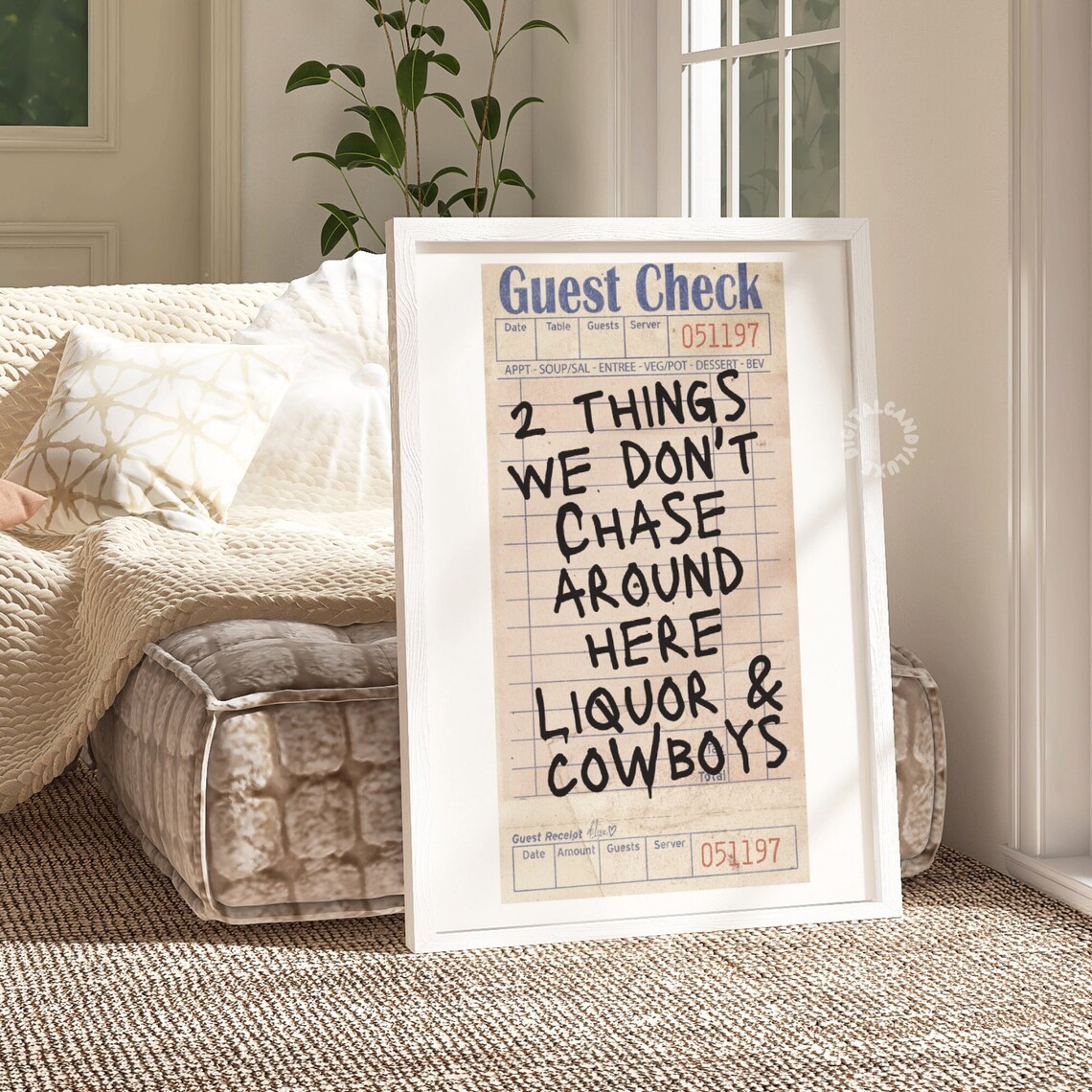 Liquor Cowboys Guest Check Art Print, Western Decor