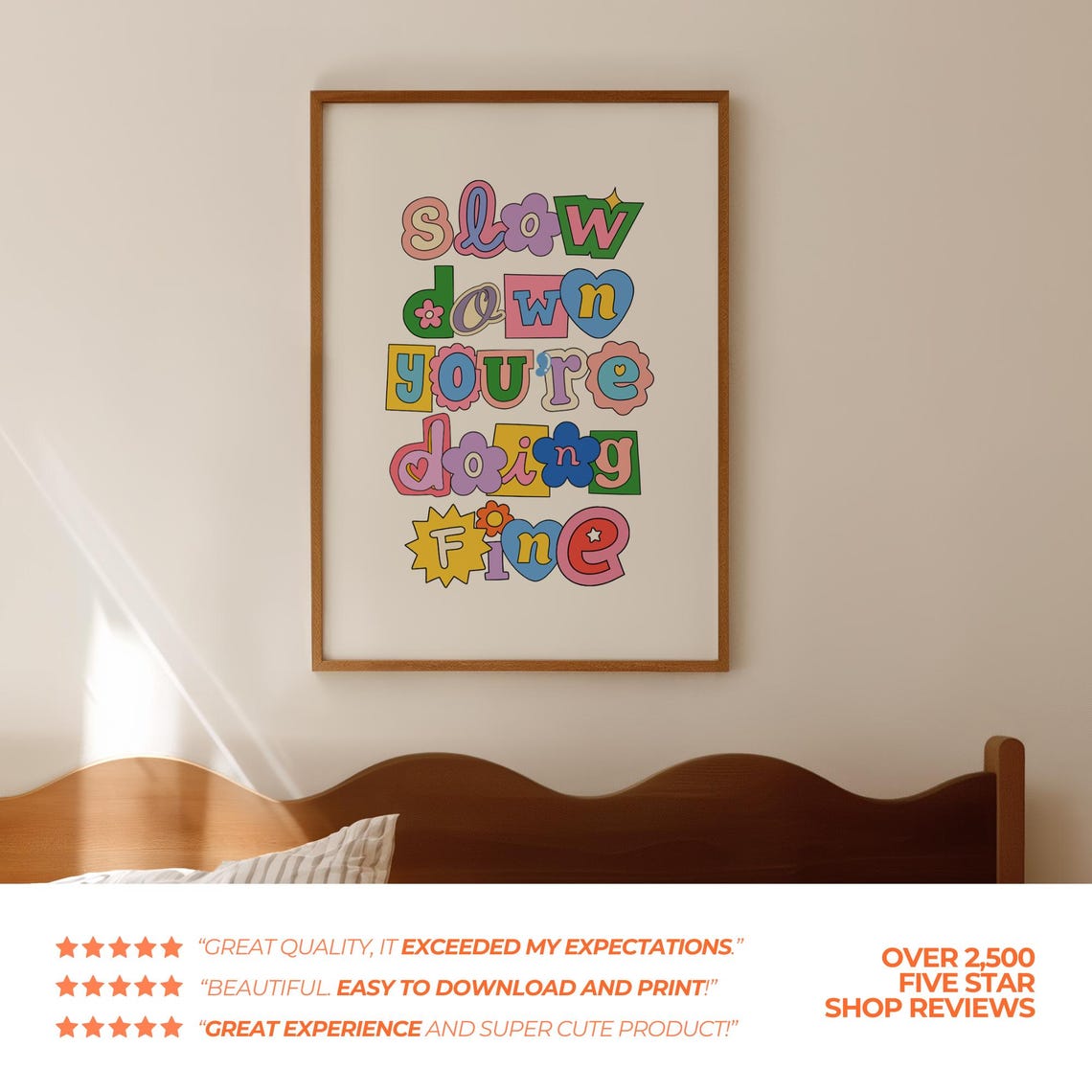 Slow Down You're Doing Fine Colorful Retro Lettering Art Poster - Image 3