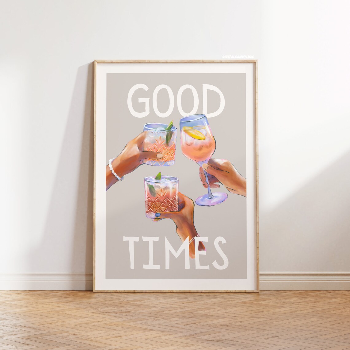 Cheers Poster, Neutral Kitchen Bar Cart Decor