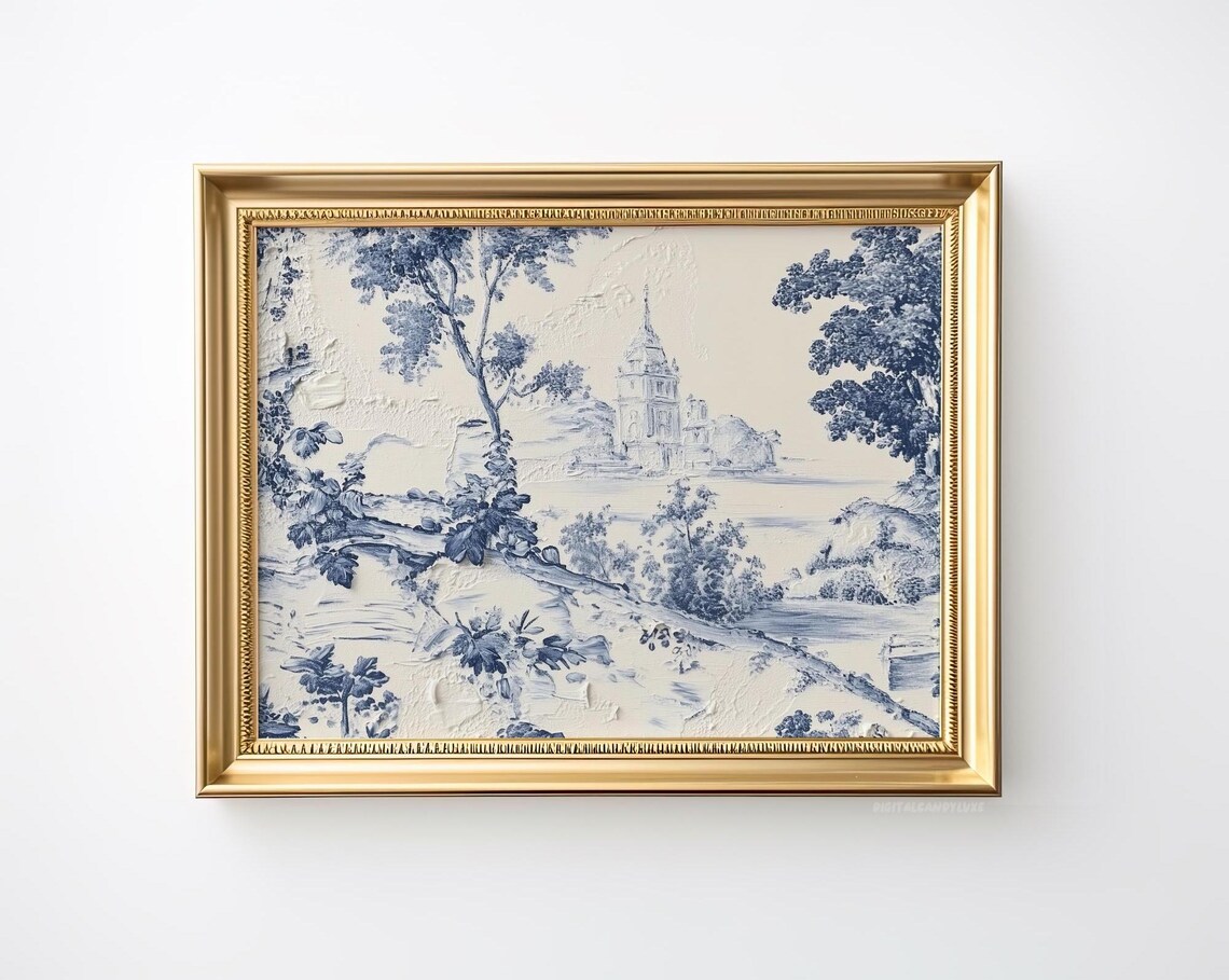 Vintage Blue and White Landscape Art Print