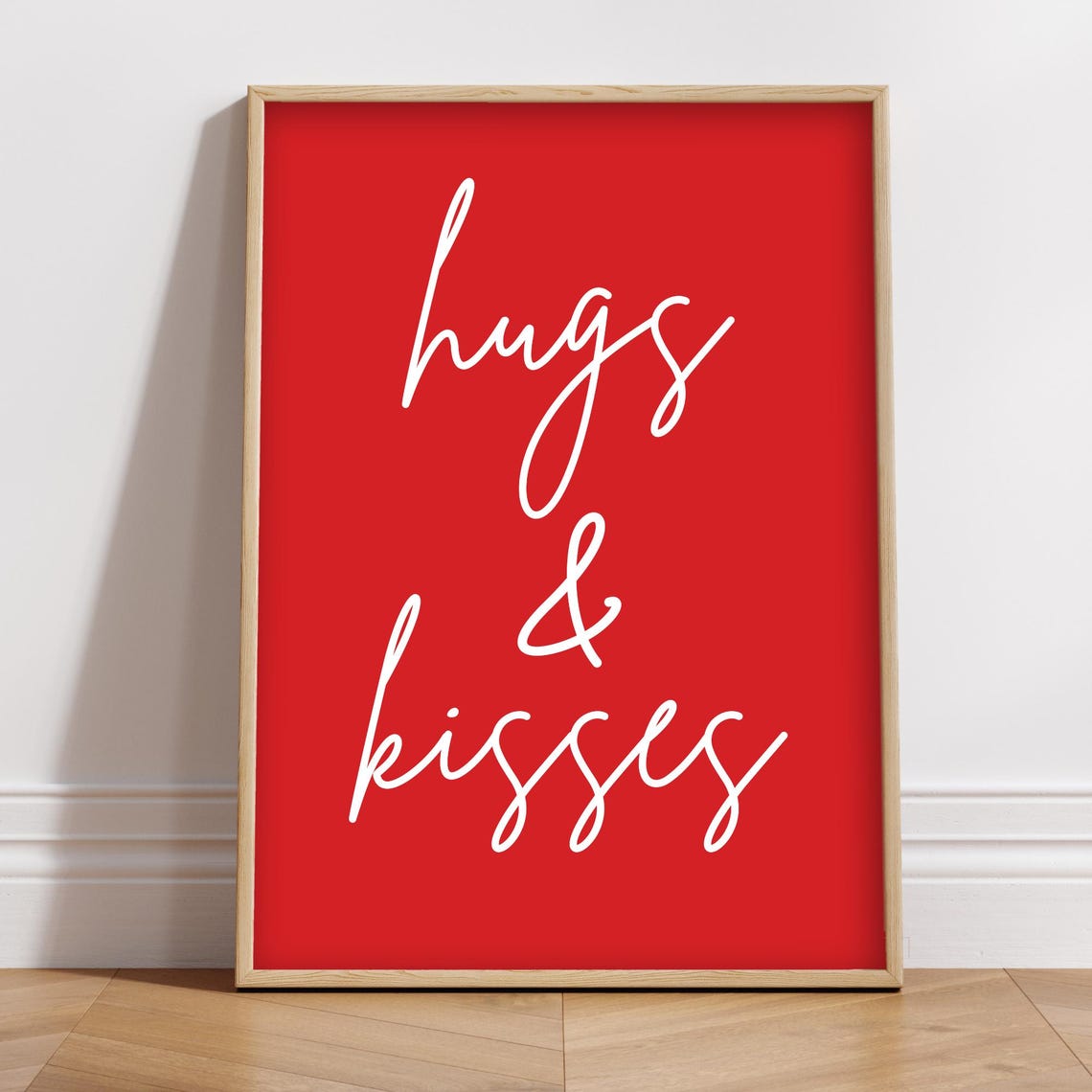 Hugs and Kisses Red Script Valentine Love Quote Minimalist Poster