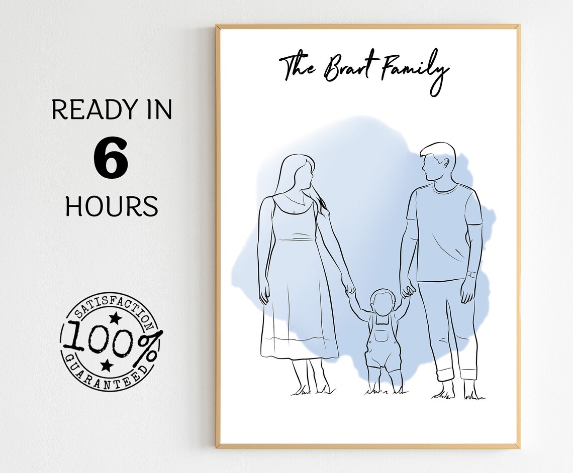 Custom Line Art Family Portrait with The Brant Family Name Poster