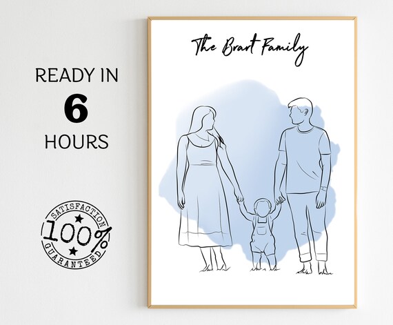 Custom Line Art Family Portrait with The Brant Family Name Poster