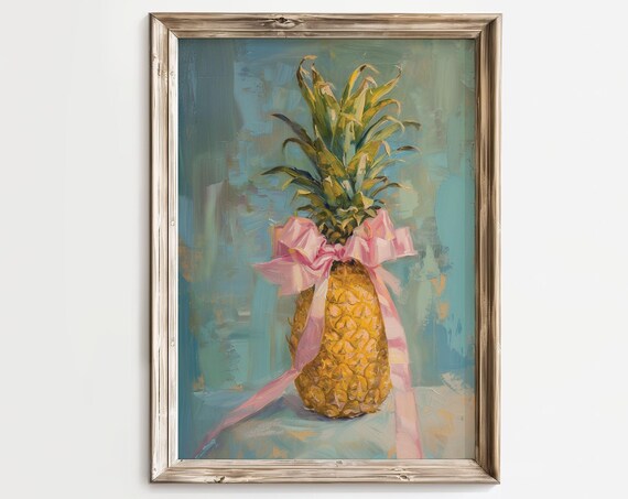 Painted Pineapple with Pink Bow Coquette Tropical Still Life Poster