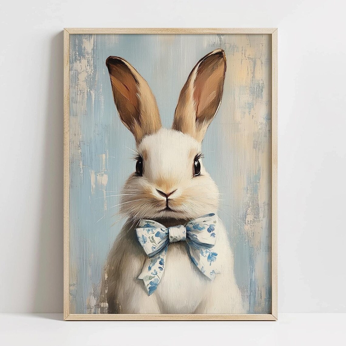 Cute Blue Spring Easter Bunny Print, Nursery Decor