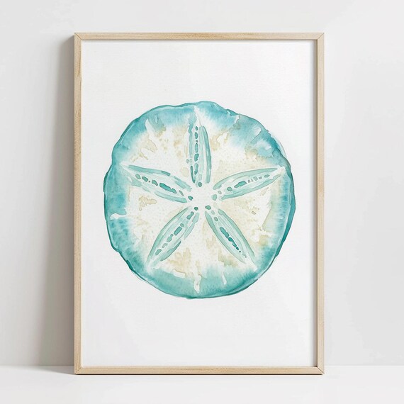 Green Sand Dollar Watercolor Beach Shell Coastal Decor Poster