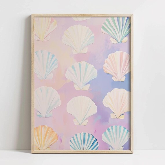 Pastel Scallop Shells Pattern Pink Coastal Beach Girl Room Poster