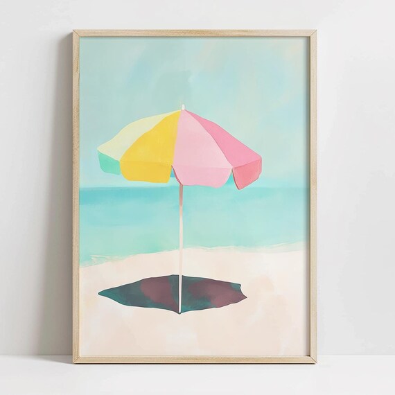 Beach Umbrella Turquoise Sea Minimalist Summer Coastal Art Poster